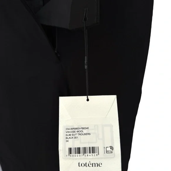 NWT Toteme Viscose Wool Slim Suit Trousers Black Pants Womens 34